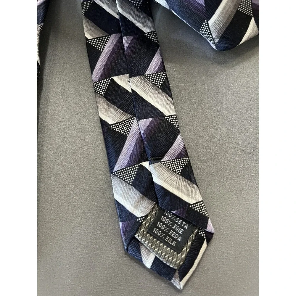 Silk Purple Black Silver Geometric Pattern Men's Tie Necktie X-Long Harve Benard